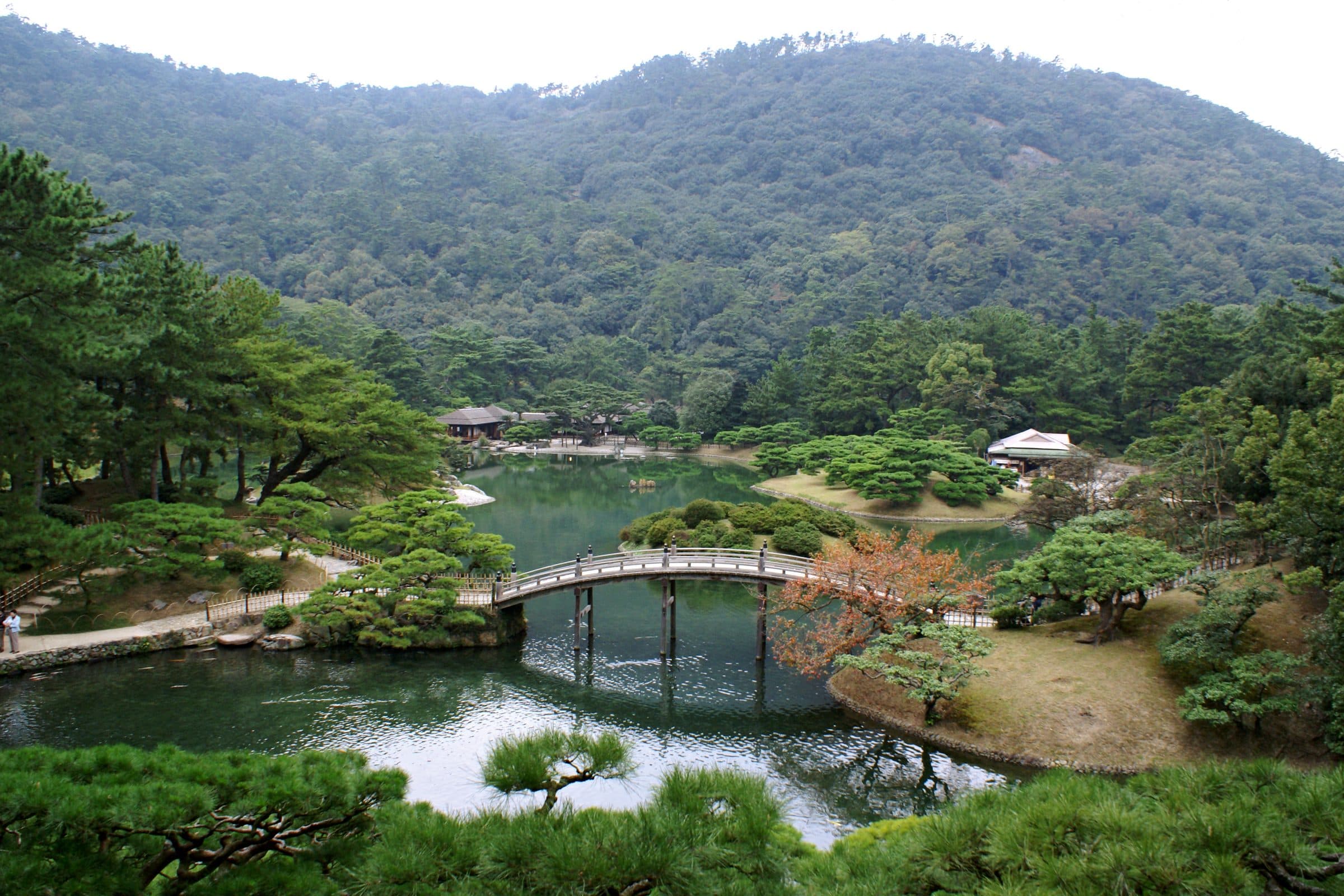 The arched bridge in Ritsurin Garden